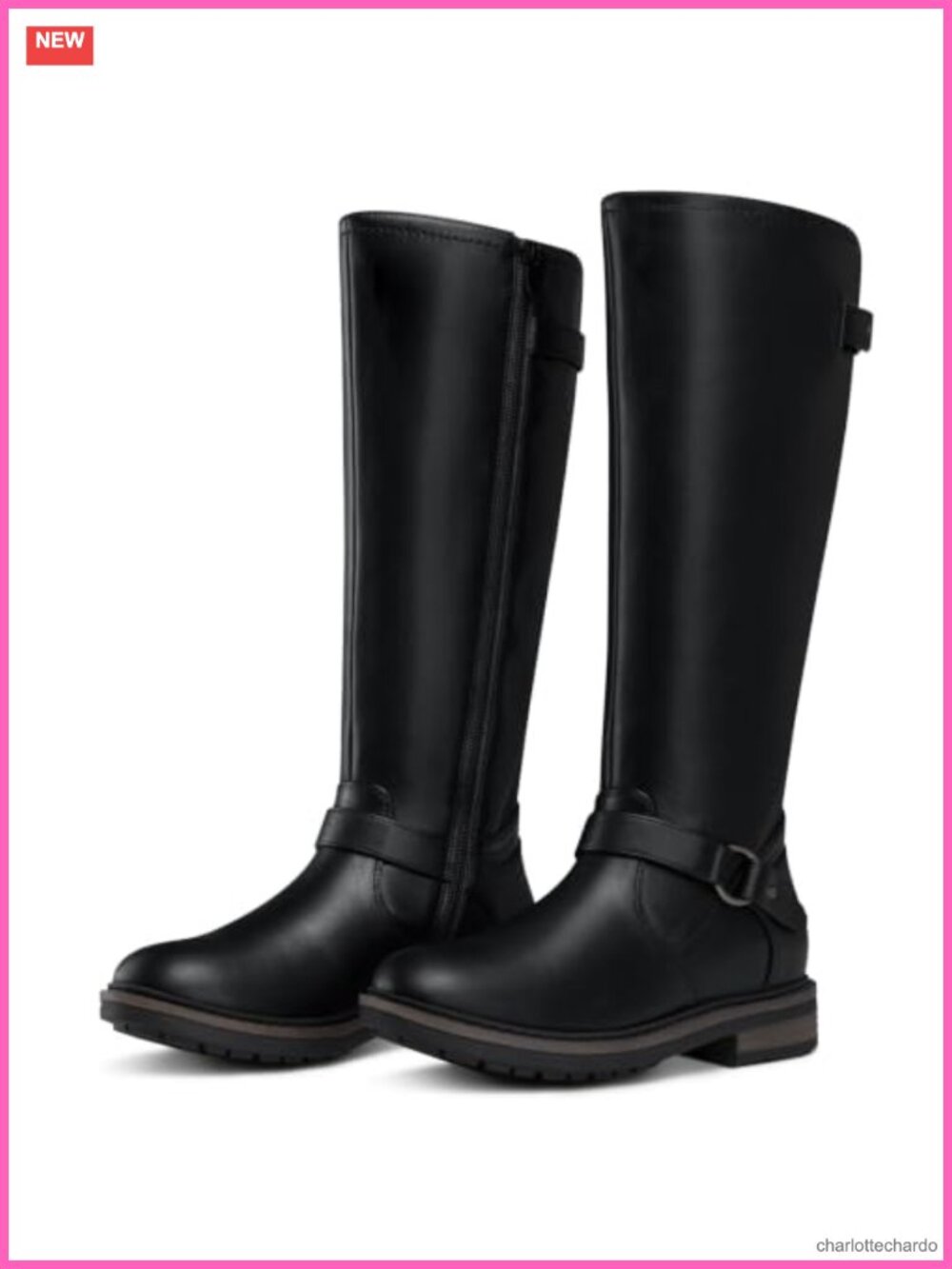 Women's Knee High Boots Faux Leather Low Block Heel Round Toe Zip